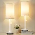 Luvkczc Minimalist Table Lamp Set of 2, Nightstand Lamp for Bedroom Living Room, Modern Pull Chain Bedside Lamp with Marble Base, Fabric Shade, Small Desk Lamp for Home, Office, Reading