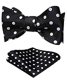 HISDERN Bowties Men Polka Dot Self Tie Bow Ties and Pocket Square Set Black Classic Formal Business Tuxedo Bowtie Handkerchief for Wedding Party