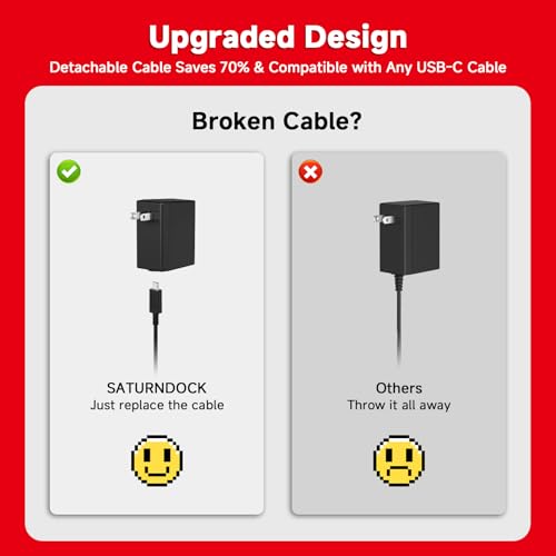 Image of 2-Pack Charger for Nintendo Switch, 45W AC Adapter Fast Charging with 2-Pack 10ft Detachable USB C Cable, Compatible with Switch /OLED /Lite, Steam Deck, Support TV Mode, Original Quality