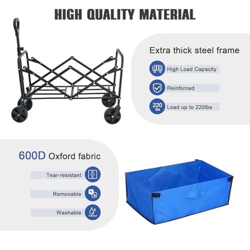 EVLIQUIL Collapsible Foldable Wagon,Wagons Carts Foldable with Wheels,Utility Grocery Folding Beach Wagon for Sand Garden Sports Shopping Outdoor(Lake Blue). by EVLIQUIL - Image 3