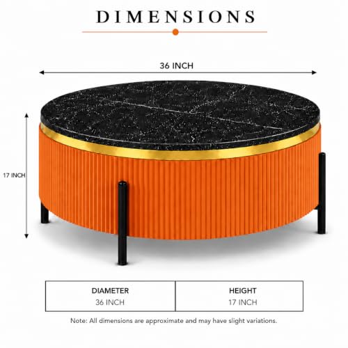 Image of WOODEN SPACE Premium Luxury Nazaara Marble-Top Coffee Table with Iron Legs & PVD Coating | Modern Round Wooden Center Table for Living Room & Entryway