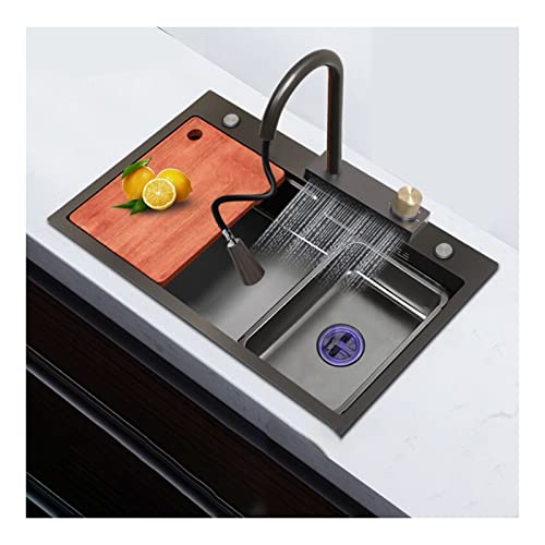 Genérico Fregadero de Cocina Negro de Acero Inoxidable 304 Nano Raindance, Fregadero de Cascada, Fregadero de Barra Moderno, instalación empotrada o bajo encimera, fregaderos de Verduras de un Solo t