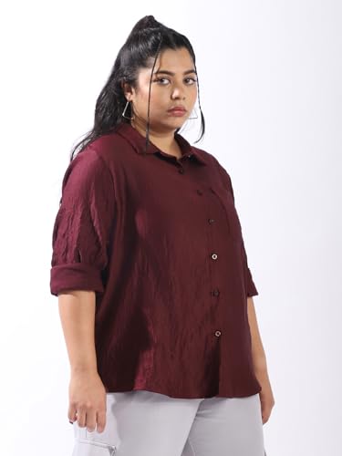 Image of High Star Women Plus Size Boxy Fit Spread Collar Long Sleeves Shirt