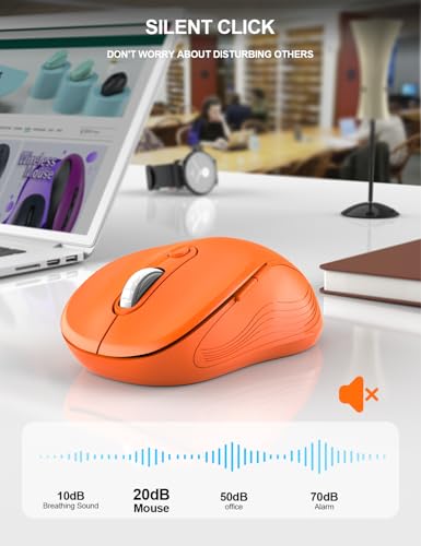 Image of Trueque Wireless Mouse for Laptop, Ergonomic 6-Button Mouse, Orange | 2.4GHz USB receiver, back /forward buttons, 3 adjustable DPI levels, silent clicks, USB-C adapter, Windows /Mac /Chrome OS /Linux