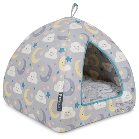 Petface Igloo Kitten Bed with Cloud Print Cover
