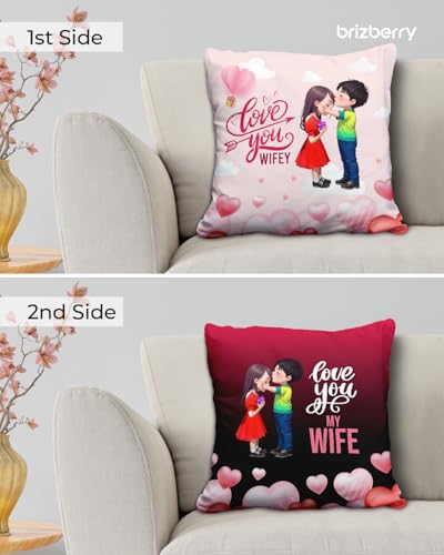 Image of Brizberry Pillow Cushion Gift for Valentine's Day Anniversary Engagement Birthday for Wife Love Romantic Couple Gift with Cushion Filler (16 inch x 16 inch) (Design 11)
