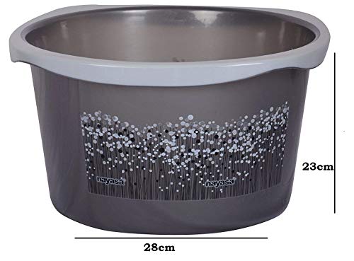 Image of Nayasa Basin Round Ring Funk 19 LTR Plastic Utility Washing Tub | Printed Design | Strong, Lightweight Multipurpose Tub for Laundry, Cleaning & Household Use | Grey