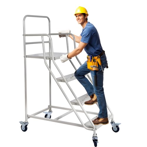 4-Step Rolling Ladder with Handrails, Steel, 880lbs Capacity