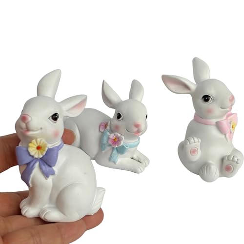 Estatua de Conejo de Pascua realista de resina pintada a mano miniatura 6