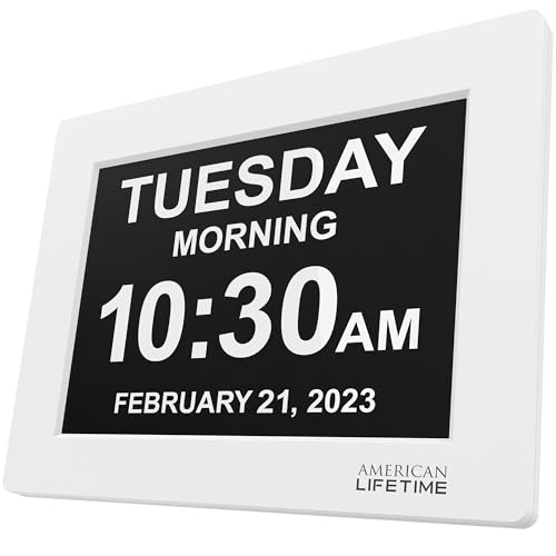 Image of American Lifetime Upgraded Version, Day Clock Extra Large Impaired Vision Digital Clock with Backup and 5 Alarm Options, White