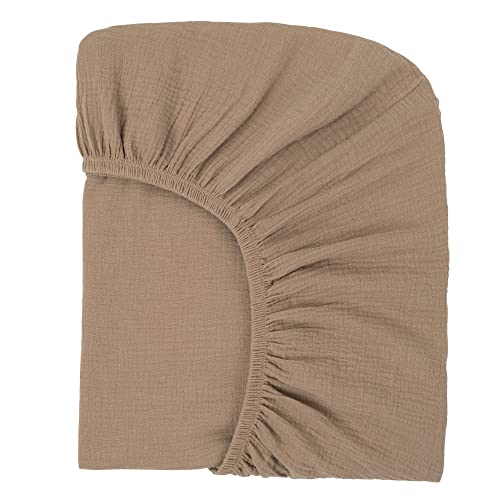 Image of Nora's Nursery Muslin Crib Sheets - 100% Organic Cotton Crib Sheets - Fits Standard Crib and Toddler Bed Mattress Size - Breathable & Fitted Crib Sheet for Baby Girl & Boy - Tuscany Brown