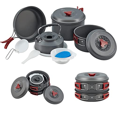 Bulin 17-teiliges Camping-Kochgeschirr-Set, antihaftbeschichtet, Rucksackreisen, Kochgeschirr-Set, Outdoor-Kochausrüstung, für Familie, Wandern, Picknick, Einheitsgröße Cover
