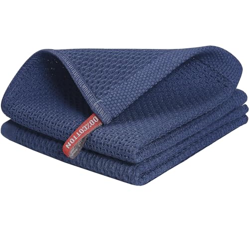 Image of 100% Cotton Kitchen Dish Cloths, 6 Pack Waffle Weave Ultra Soft Absorbent Dish Towels for Drying Dishes Quick Drying Kitchen Towels Dish Rags, 13.4 X 13.4 Inches (Dark Blue, Pack of 2)