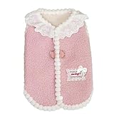ISUPY かわいい 犬服 Tシャツ 秋冬 ペット服 コート ジャケット ボア 犬猫洋服 ドックウェア 背中開き 防寒 あたっか 小型犬 中型犬 ベスト お散歩 户外 軽量 着脱簡単 Ｄカン付き (ピンク, S)