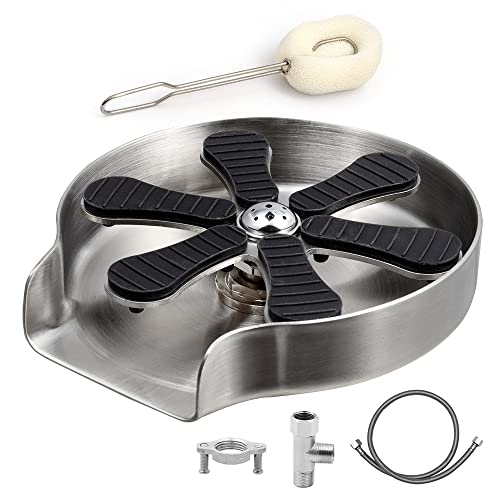 Image of Glass Rinser for Kitchen Sink with Cleaning Brush | Stainless Steel Bottle Washer | Faucet Cup Washer Sink Attachment Accessory for Bar Sink