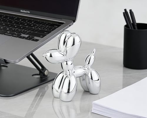 AMOIENSIS Glänzende Ballonhund-Statue, elektroplattierte Tierskulptur, kleine Dekofigur für Regal, vielseitige Schreibtischdekoration, farbenfroher Ballonhund, Silber, 10,2 cm