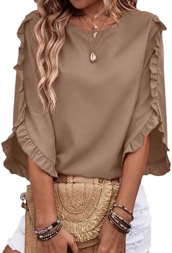 EVALESS 3/4 Length Sleeve Womens Tops Dressy Casual Blouses Crewn...
