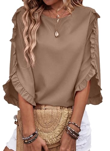 EVALESS Length Sleeve Womens Tops Dressy Casual Blouses Crewneck Ruffle Sleeve Shirts Summer Outfits Business Work Tops - image 1