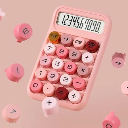 Image of CBK KARUIDA Transparent Desk Calculator with Pastel Mechanical Buttons with 10 Digit Display, Anti-Slip Base Handheld Ergonomic Keyboard Basic Small Calculator for Home, School, Office