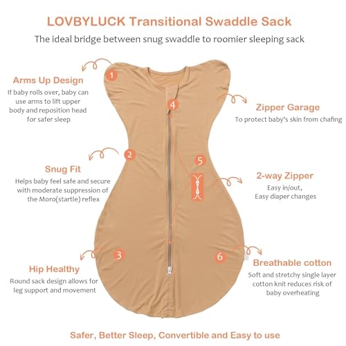Image of Baby Transition Swaddle Arms Up With 2-Way Zipper Sleep Sack 0.5 TOG Orange Small 0-3 Months