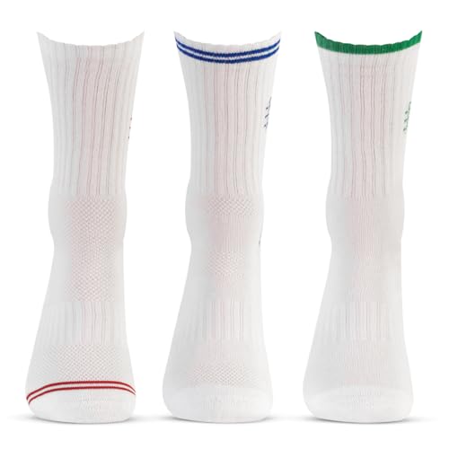 Bonjour Men's Crew Length Cotton Socks | White | Cushioned, Breathable & Stretchable | Ribbed Grip | Casual Everyday Wear | Pack of 3 Pairs - Image 5