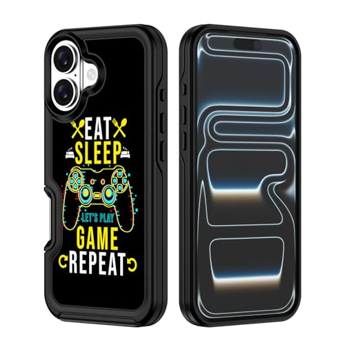 XWMHHP for iPhone 17 Case Compatible with Magsafe for Boys, 3-Layer Rugged Shockproof Heavy Duty Protection Magnetic Cover - Cool Eat Sleep Game Repeat
