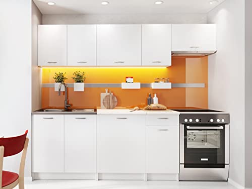 Cuisine complète Mila 7 éléments couleur blanc avec plan de travail inclus - Longueur 180/240 cm -PEGANE-