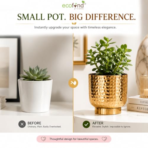 Image of ecofynd 1 Pack Metal Plant Pots (5.5 inch), Indoor Small Planter Flower Pots, Home Garden Decor Planter for Living Room Bedroom Interior (Gold Finish, POT054)
