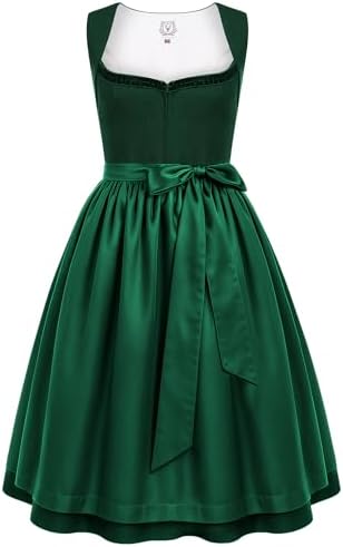 DIRNDLSTERN Damen Trachtenrock Grün - Midi Trachtenkleid für Oktoberfest Leinen Dirndlkleid mit Dirndlschürzen