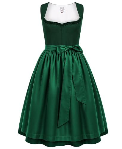 DIRNDLSTERN Damen Trachtenrock Grün - Midi Trachtenkleid für Oktoberfest Leinen Dirndlkleid mit Dirndlschürzen 42