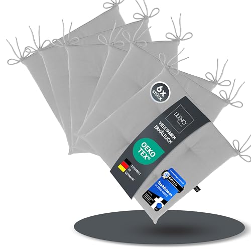 LILENO HOME 6er Set Stuhlkissen Hellgrau (40x40x4,5 cm) -...