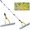 Thatch Rake 15 Inch Wide Efficient Dethatcher Rake for Cleaning Dead Grass, Combs Turf & Loosens Soil, Steel Metal Grass Rakes with Stainless Steel Handle Versatile Leveler &Cleans for Garden