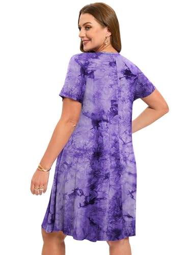 Image of ZENNILO Women's Plus Size Swing Dress with Pockets Casual Summer Dresses V Neck Short Sleeve T Shirt Dress for Women