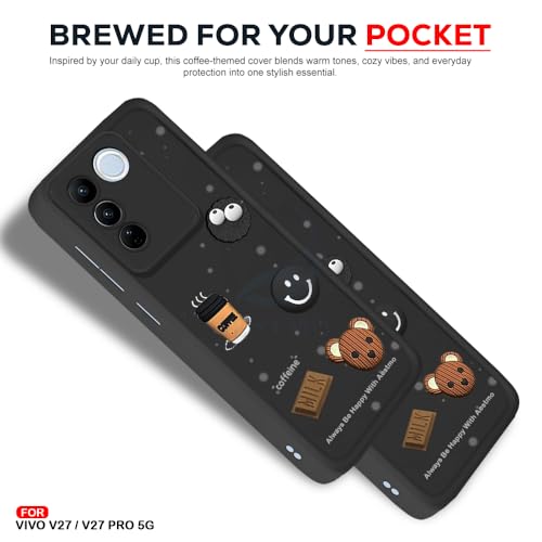 Image of AESTMO Back Case Cover for Vivo V27 / V27 Pro 5G Cover | Cute Fun Cartoon 3D Ball | Coffee Silicone Case | Full Body Protection | Camera Protection Back Cover for Vivo V27 / V27 Pro 5G (Black)