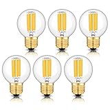 CRLight 6W Dimmable LED Globe Bulb 2700K Warm White 700LM, 60W Equivalent E26 Medium Base LED Filament Bulbs, G16(G50) Clear Glass Globe Shape, 360 Degrees Beam Angle, 6 Pack