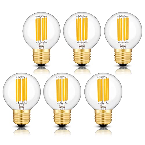 CRLight 6W Edison LED Globe Bulb 2700K Warm White, 70W Equivalent 700 LM Dimmable, E26 Vintage Edison G16 Globe Clear Glass Ceiling Fan Bathroom LED Light Bulbs, 6 Pack