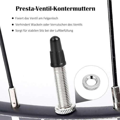 Presta Ventileinsatz Ersatz Set – 6X Ventileinsätze Messing, Ventiladapter, Ventilkappen, Werkzeug – Kompatibel mit Fahrrad & E-Scooter – Dicht, langlebig, inkl. Ausbauwerkzeug