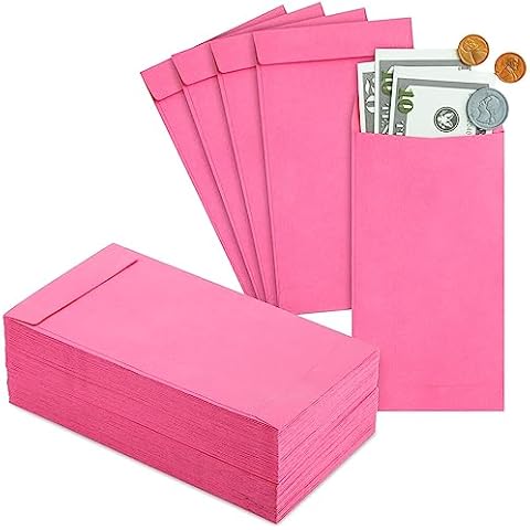 Okuna Outpost 100 Pack Money Envelopes for Cash, Payroll, Money Saving, Coins, Currency, 100GSM, 4 x 7 Inch Pink Envelopes - Cash Envelopes - Money Saving Envelopes - Money Envelopes for Cash Saving Cover