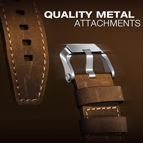 Image of Leather bands Compatible With Apple Watch Ultra Band 49mm 46mm 45mm 44mm 42mm, Superior Genuine Leather Rugged Metal Connector Durable Strap for Men iWatch Ultra3 2 1,Series 11 10 9 8 7 6 5 4 3 SE3 SE