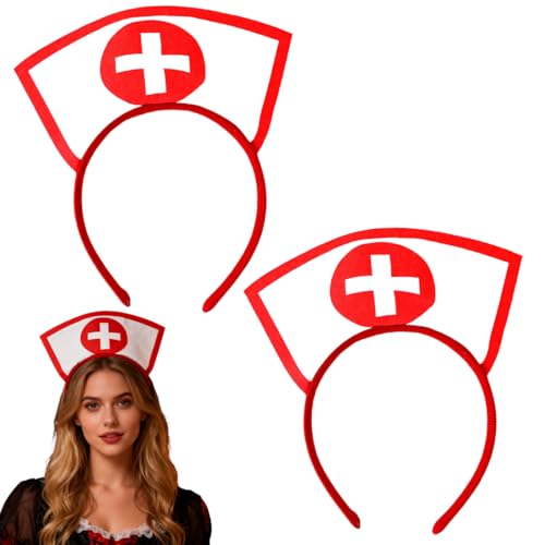 AYVROUP 2er-Set Sexy Krankenschwester Haarreifen, Weiß & Rot mit Kreuz, Halloween-Kostüm Zubehör für Frauen, Grusel-Krankenschwester Look für...