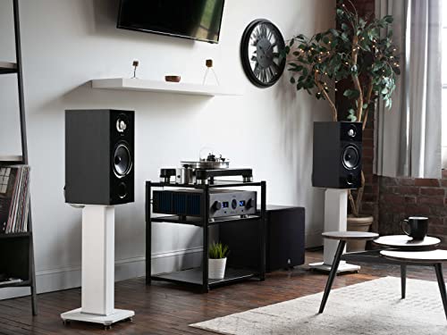 Kanto Sx22W Universal Fillable Speaker Floor Stands For Bookshelf Speakers | 22" Tall | Adjustable Isolation Feet | Dedicated Cable Channel | Two Sizes Top Plate | Fill Bags Incl. | Pair | White #TOP5