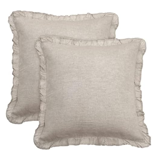 PHF 100% Linen Euro Sham with Ruffle, 26" X 26", Set of 2, Washed Soft French Flax Euro Throw Pillow Covers, Ultra Breathable Durable Comfy Euro Shams for Bed Couch Sofa, Linen