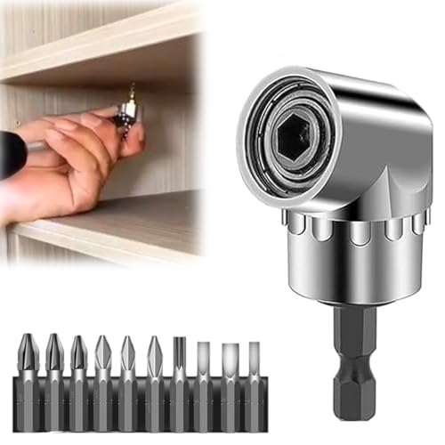 2025 New 105 Degree Right Angle Drill Adapter, Corner Tool Screw Hub with Multi-function Bend Screwdriver Bit, 1/4