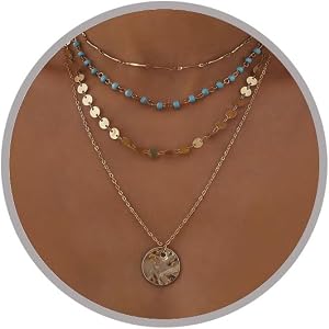 Boho Necklaces for Women Layered Turquosise Beaded Necklace Western Jewelry for Women Cowgirl Cowboy Country Necklace Sequin Coin Necklaces Country Concert Accessories Bohemian Boho Western Jewelry
