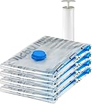 Amazon Basics Vacuum Compression Zipper Storage Bags with Hand Pump - 4 Pack, X-Jumbo, Polyamide, Clear