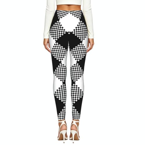 Leggings negros cuadrados elásticos para fitness y yoga con estampado opaco 6