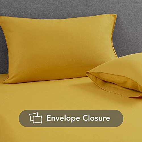 Dapu Linen Sheets Set Solid Color, Soft Breathable Sheets Set 3 Pcs, Hypoallergenic French Linen Cotton Blend Bedding For Hot Sleepers(1 Flat Sheet, 1 Fitted Sheet & 1 Pillowcases)Mustard Yellow/Twin #TOP2