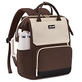 LOVEVOOK Laptop Backpack for Women with Giant Tumbler Holder Pocket, 15.6 inch Travel Work Backpack Purse for Nurse Teacher, Waterproof School Bag College Bookbag Cute Casual Daypack for Girls Brown