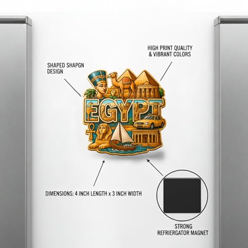 Image of Souvenir Fridge Magnet | 4x3 Inch Collectible Travel Decor | Strong & Durable Refrigerator Magnet with Iconic Landmarks for Travelers (Egypt)