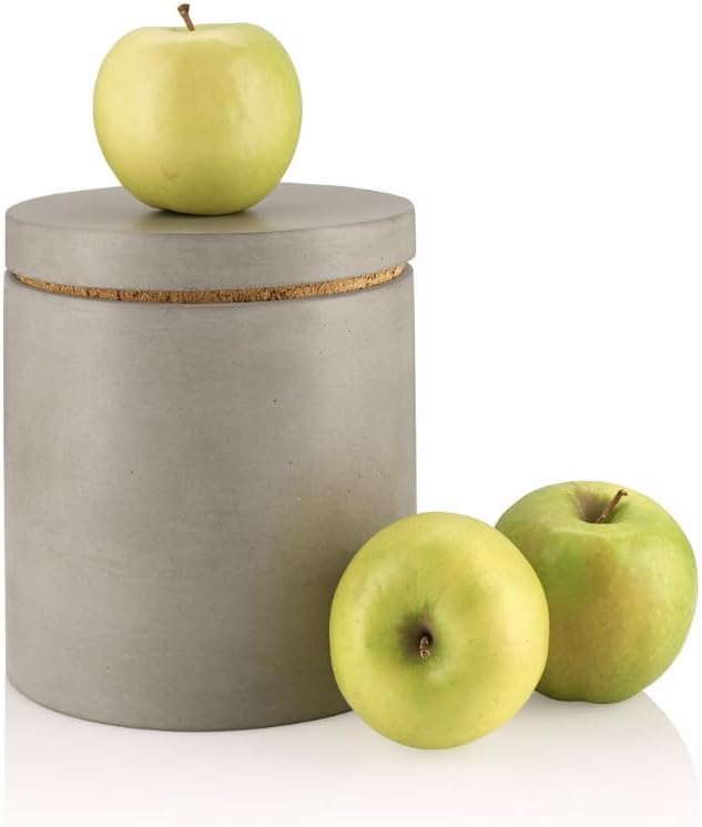 Minimalist Concrete Kitchen Canister with Cork Lid – Modern Storage Jar for Countertop, Pantry, or Bathroom – Ultra Durable Container for Dry Goods, Spices, or Essentials (White)